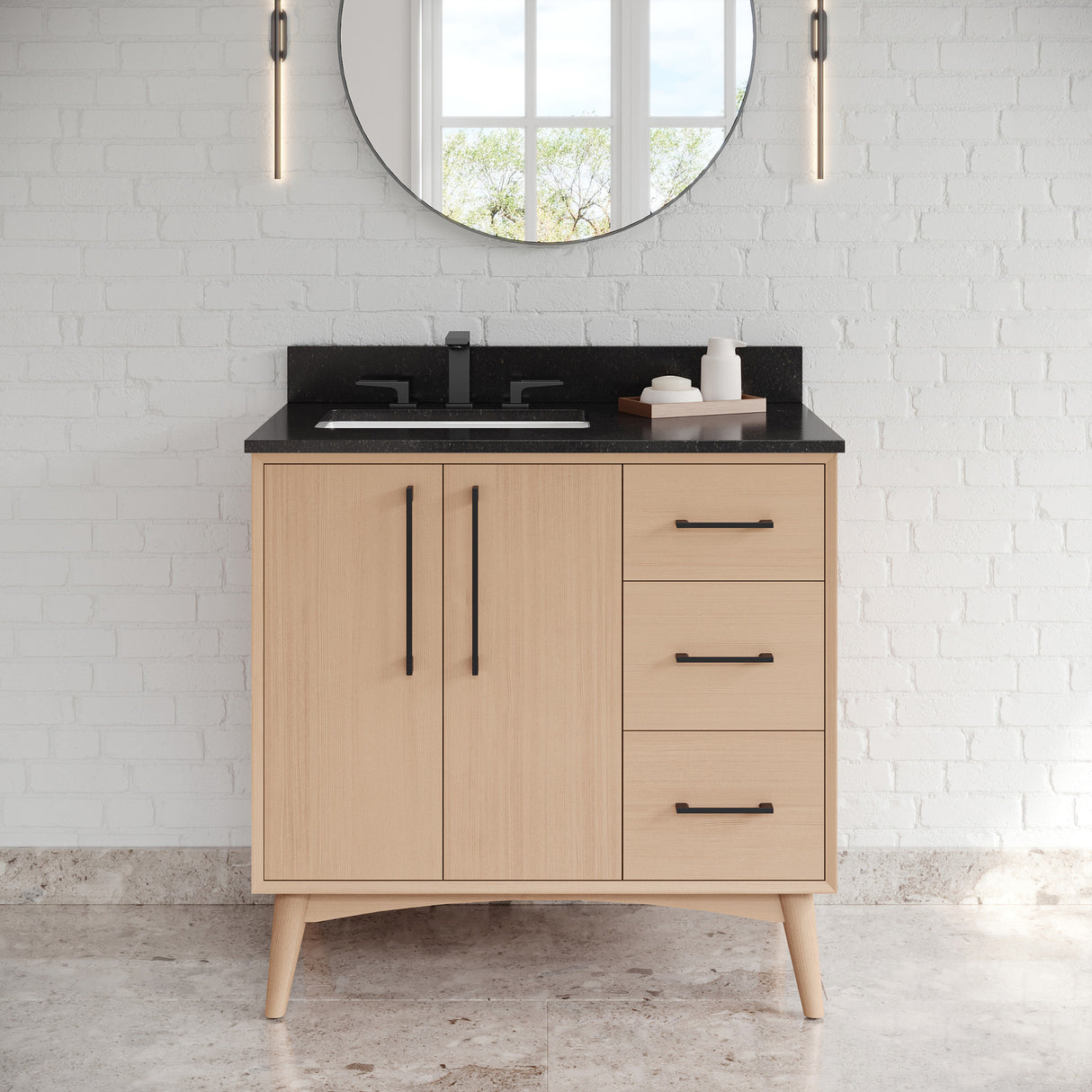 Jeffrey Alexander Dashwood Natural Oak Single Sink Bathroom Vanity with Black Granite Top - 8 in. Widespread Faucet Top - VKITDAS36NOBGR