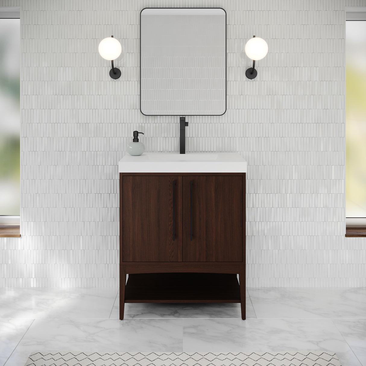 Jeffrey Alexander Tempest 30" Dark Walnut Single Sink Bathroom Vanity with White Resin Top - Single-Hole Faucet Top - VKTEM30DWWDDWRE product image 2