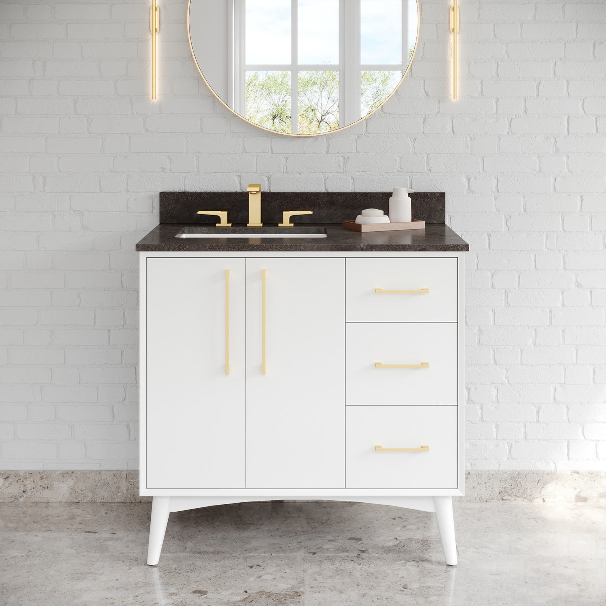 Jeffrey Alexander Dashwood White Single Sink Bathroom Vanity with Blue Limestone Top - 8 in. Widespread Faucet Top - VKITDAS36WHLSR