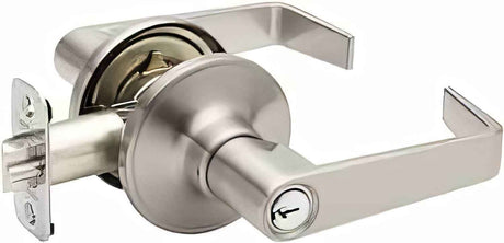 Copper Creek AL1240SS Avery keyed entry keyed entry door lever in satin stainless, front view