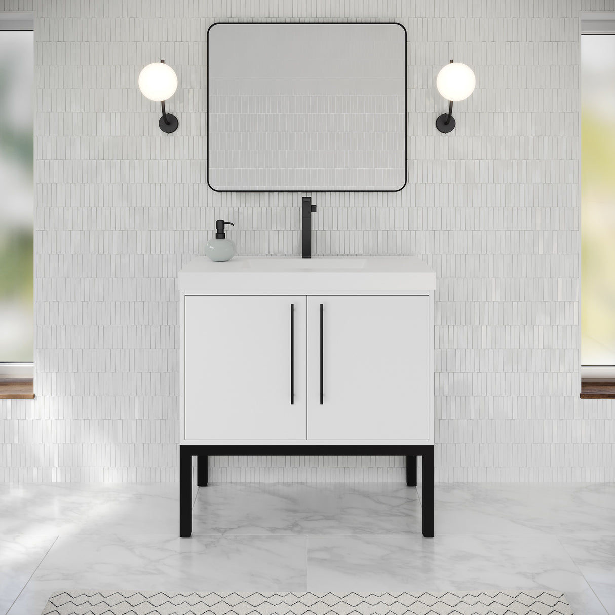 Jeffrey Alexander Tempest 36" White Single Sink Bathroom Vanity with White Resin Top - Single-Hole Faucet Top - VKTEM36WHSQRE product image 2