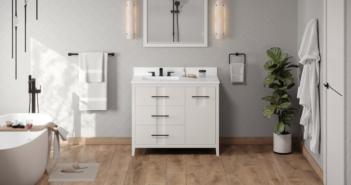 Jeffrey Alexander Katara 42" White Single Sink Bathroom Vanity with White Quartz Top - 8 in. Widespread Faucet Top product image 6