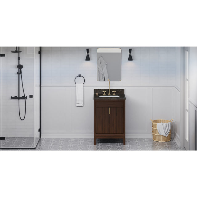 Jeffrey Alexander Theodora 24" Dark Walnut Single Sink Bathroom Vanity with Blue Limestone Top - 8 in. Widespread Faucet Top