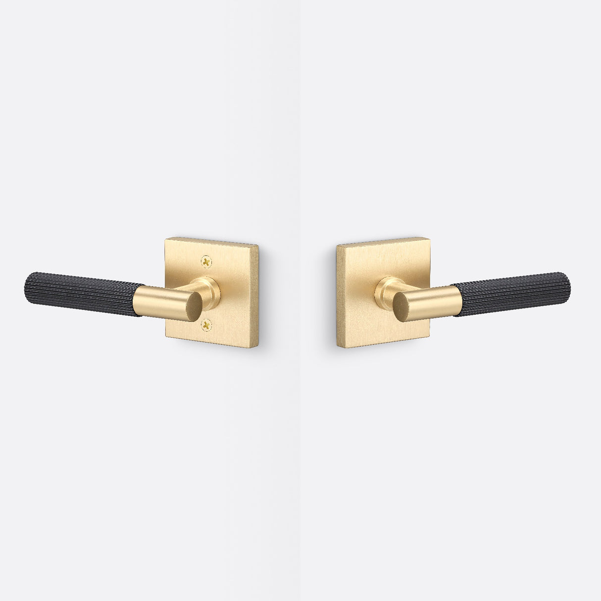 Sure-Loc AP101-SQ SB GRIP-SKN FBL satin brass / flat black passage door lever