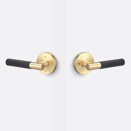 Sure-Loc AP102-RD SB GRIP-SKN FBL satin brass / flat black privacy door lever