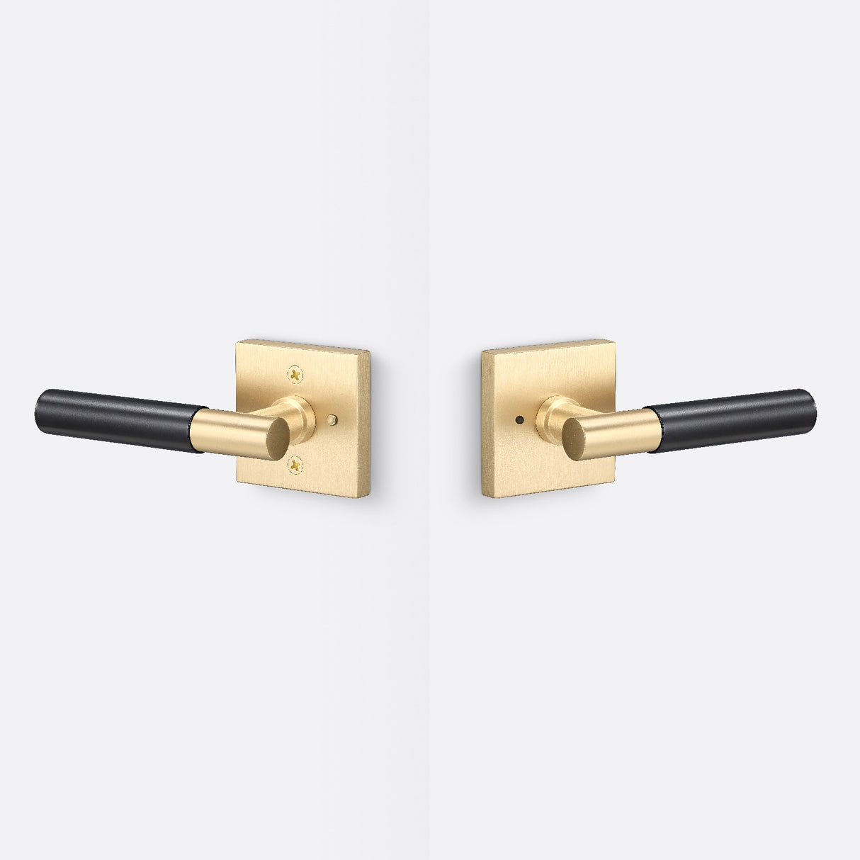 Sure-Loc AP102-SQ SB GRIP-SM FBL satin brass / flat black privacy door lever