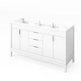 Jeffrey Alexander Theodora 60" White Double Sink Bathroom Vanity with White Carrara Marble Top - 8 in. Widespread Faucet Top product image 3