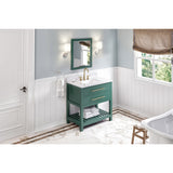 Jeffrey Alexander Wavecrest 36" Green Single Sink Bathroom Vanity with White Carrara Marble Top - 8 in. Widespread Faucet Top