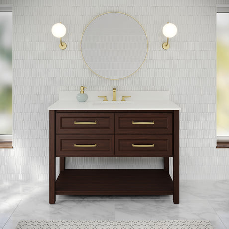 Jeffrey Alexander Kipling 49" Dark Walnut Single Sink Bathroom Vanity with White Quartz Top - Single-Hole Faucet Top