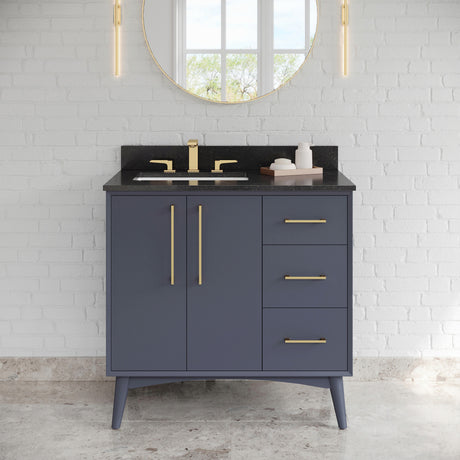 Jeffrey Alexander Dashwood Blue Steel Single Sink Bathroom Vanity with Black Granite Top - 8 in. Widespread Faucet Top - VKITDAS36BSBGR