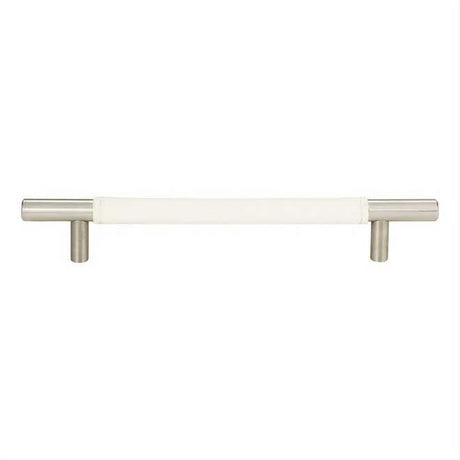 Atlas Homewares 281-WT-BRN Zanzibar White Leather Pull 6-5/16" Center to Center Brushed Nickel