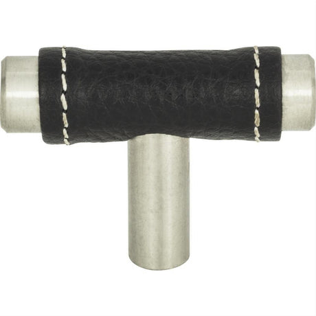 Atlas Homewares 288-BL-SS Zanzibar Leather Knob 1-7/8" Black / Stainless Steel