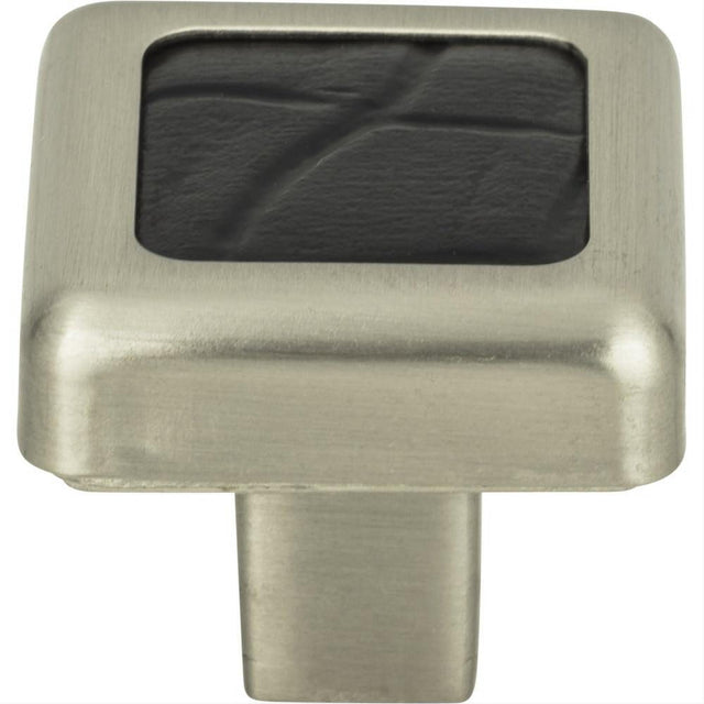 Atlas Homewares 3149-BN-CRC Paradigm Square Knob 1-1/4" Brushed Nickel / Black Leather