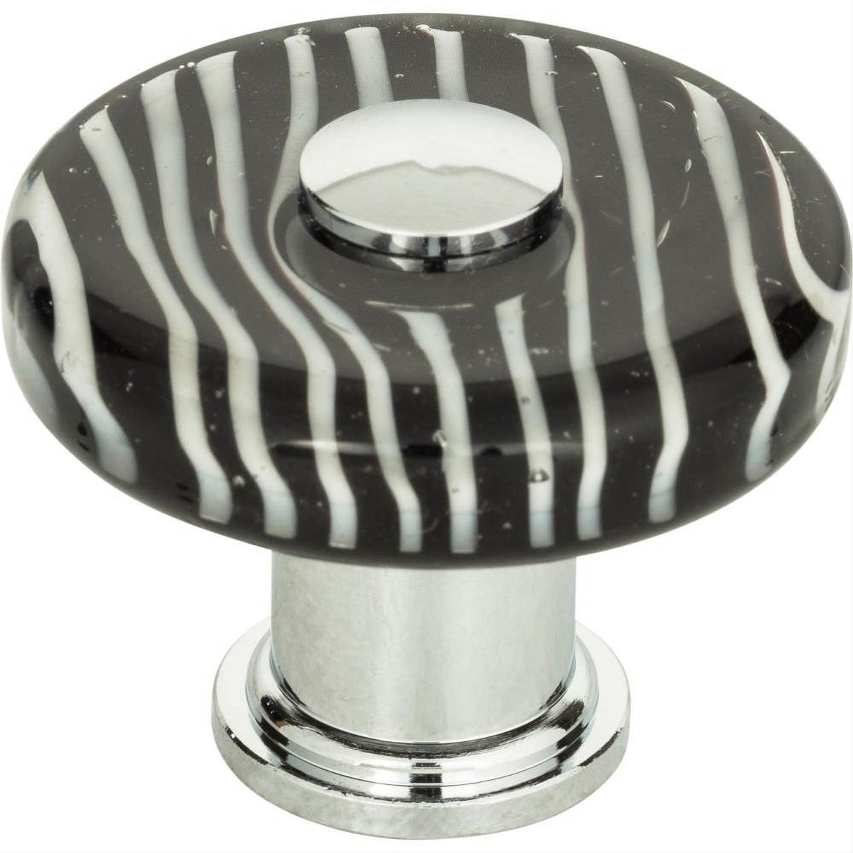 Atlas Homewares 3224-CH Zebra Glass Round Knob 1-1/2" Polished Chrome