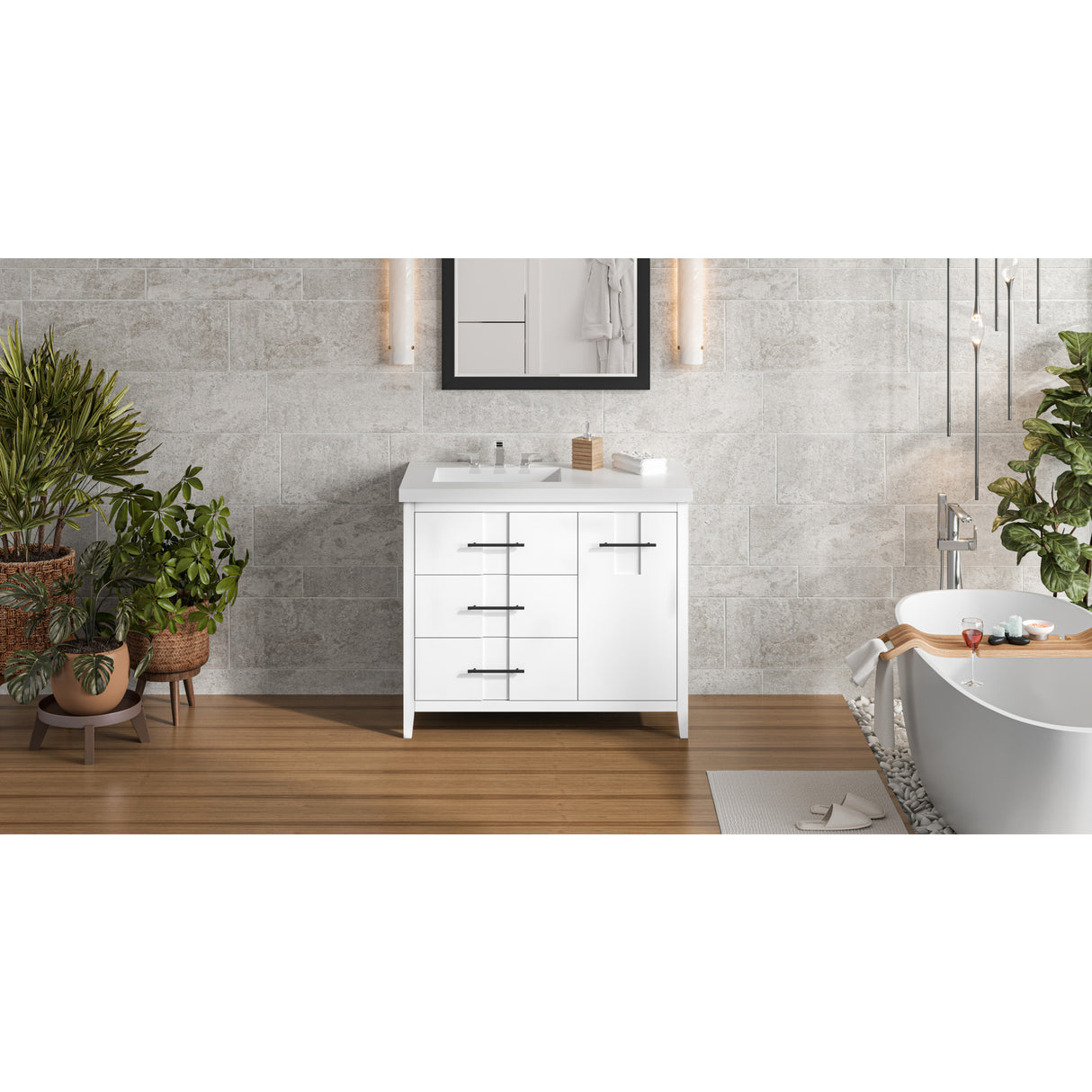Jeffrey Alexander Katara 43" White Single Sink Bathroom Vanity with White Resin Top - 8 in. Widespread Faucet Top