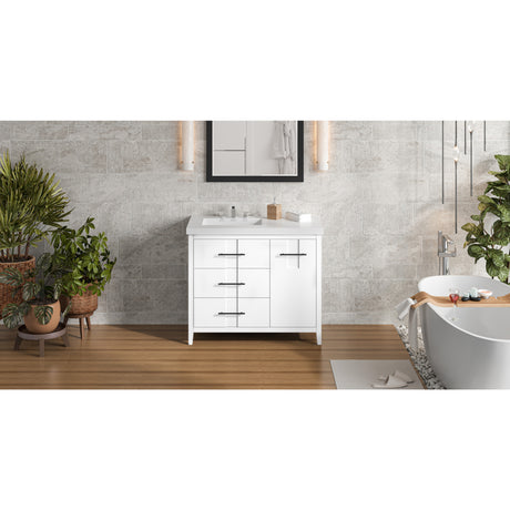 Jeffrey Alexander Katara 43" White Single Sink Bathroom Vanity with White Resin Top - 8 in. Widespread Faucet Top