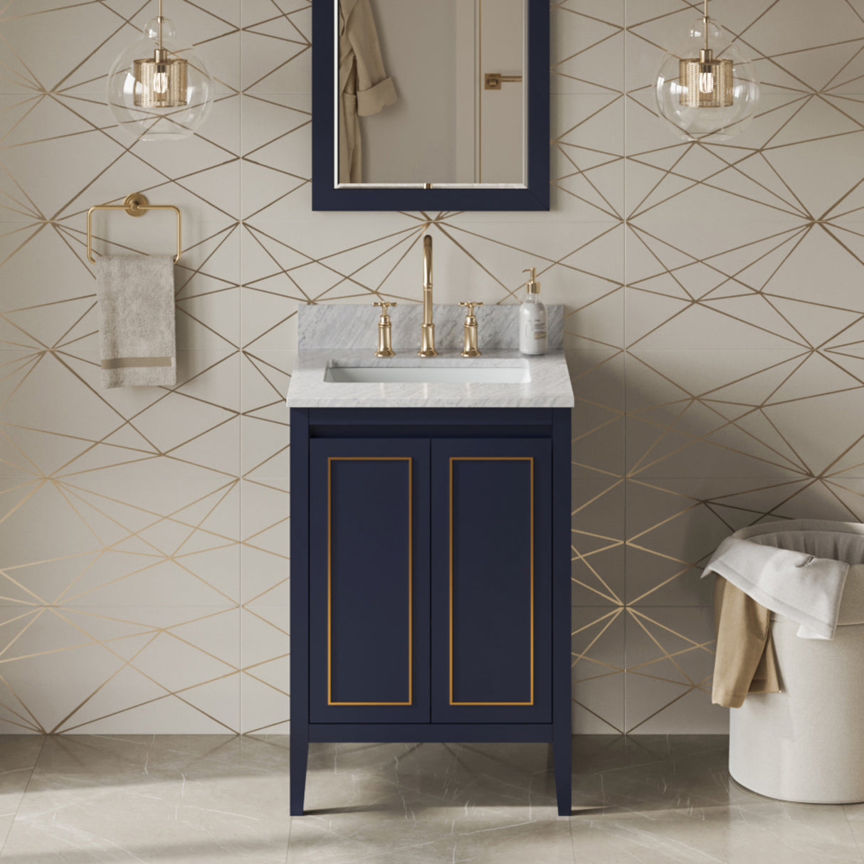 Jeffrey Alexander Percival 24" Hale Blue Single Sink Bathroom Vanity with White Carrara Marble Top - 8 in. Widespread Faucet Top product image 2