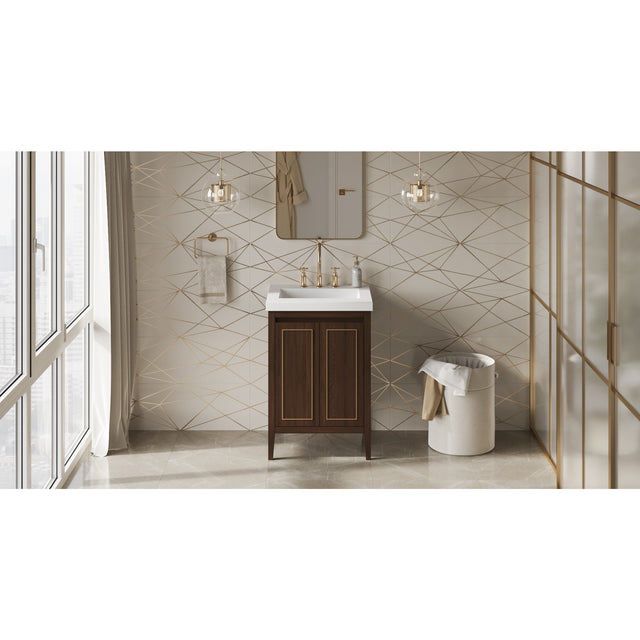 Jeffrey Alexander Percival 24" Dark Walnut Single Sink Bathroom Vanity with White Resin Top - 8 in. Widespread Faucet Top