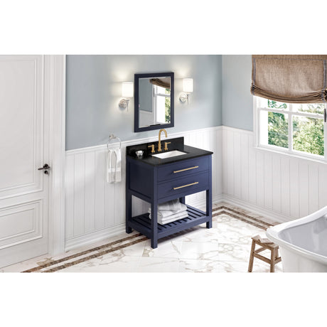 Jeffrey Alexander Wavecrest 36" Hale Blue Single Sink Bathroom Vanity with Black Granite Top - 8 in. Widespread Faucet Top