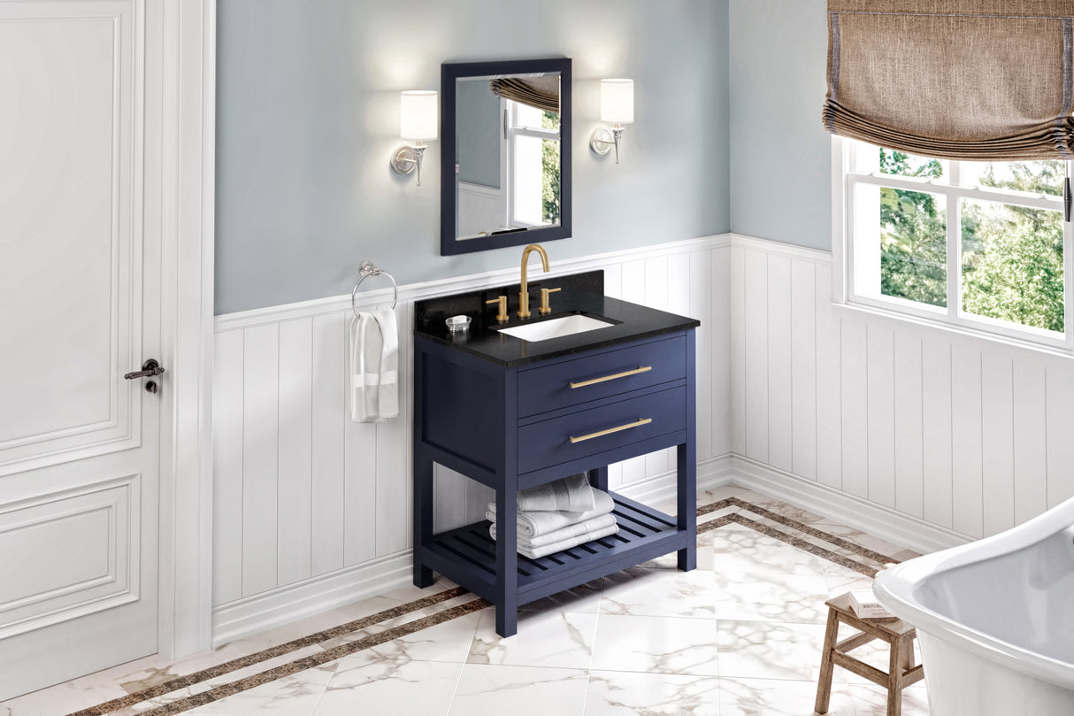 Jeffrey Alexander Wavecrest 36" Hale Blue Single Sink Bathroom Vanity with Black Granite Top - 8 in. Widespread Faucet Top product image 7