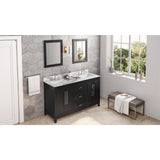 Jeffrey Alexander Cade 60" Black Double Sink Bathroom Vanity with Calacatta Vienna Quartz Top - 8 in. Widespread Faucet Top