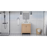 Jeffrey Alexander Theodora 30" Natural Oak Single Sink Bathroom Vanity with Calacatta Vienna Quartz Top - 8 in. Widespread Faucet Top