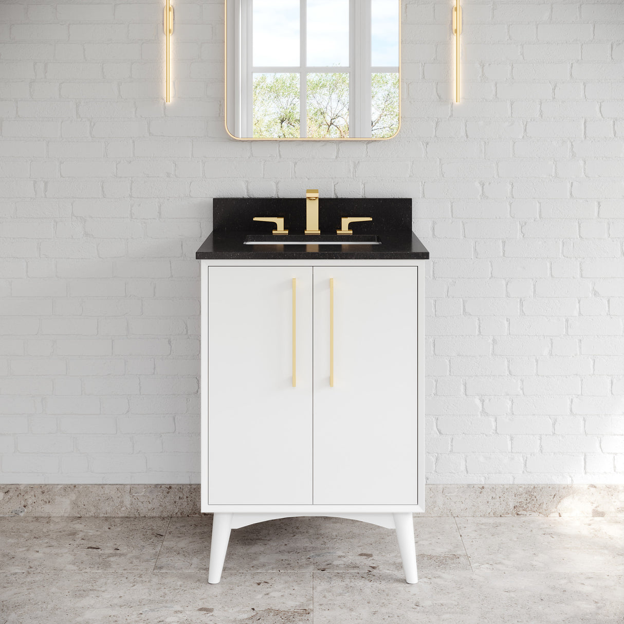 Jeffrey Alexander Dashwood White Single Sink Bathroom Vanity with Black Granite Top - Single-Hole Faucet Top - VKITDAS24WHBGR