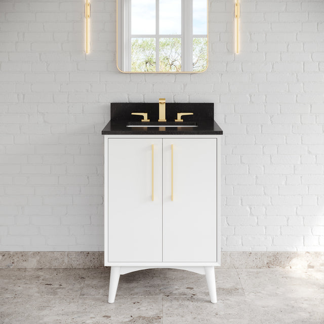 Jeffrey Alexander Dashwood White Single Sink Bathroom Vanity with Black Granite Top - Single-Hole Faucet Top - VKITDAS24WHBGR