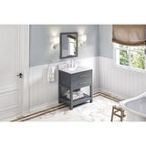Jeffrey Alexander Wavecrest 30" Grey Single Sink Bathroom Vanity with White Carrara Marble Top - 8 in. Widespread Faucet Top