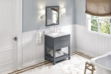 Jeffrey Alexander Wavecrest 30" Grey Single Sink Bathroom Vanity with White Carrara Marble Top - 8 in. Widespread Faucet Top product image 7