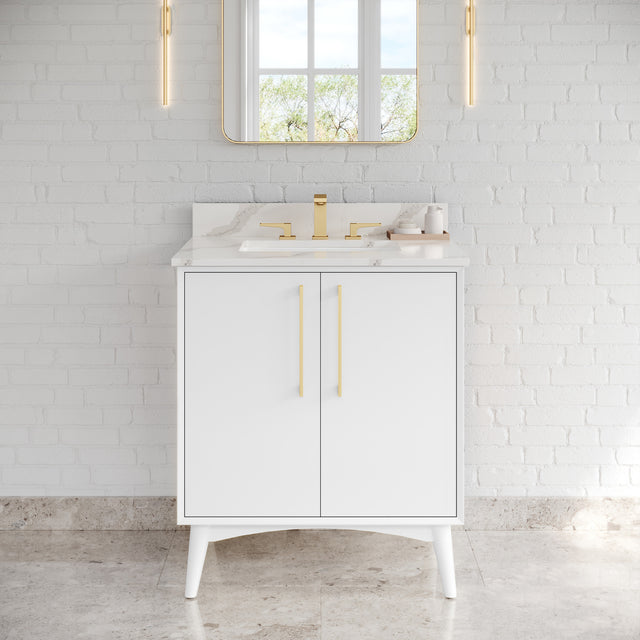 Jeffrey Alexander Dashwood White Single Sink Bathroom Vanity with Calacatta Vienna Quartz Top - Single-Hole Faucet Top - VKITDAS30WHCQR