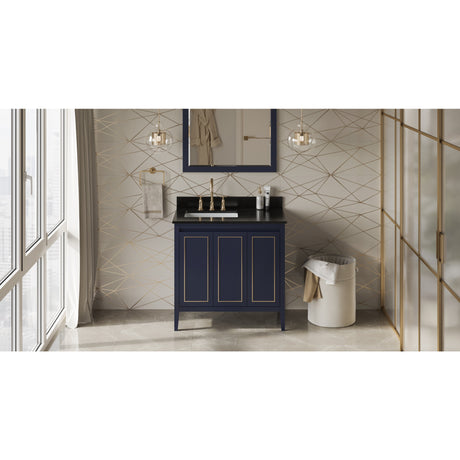 Jeffrey Alexander Percival 36" Hale Blue Single Sink Bathroom Vanity with Black Granite Top - 8 in. Widespread Faucet Top