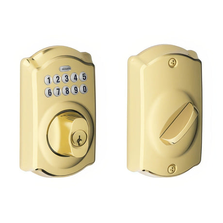 Schlage BE365CAM505 lifetime polished brass keypad electronic deadbolt