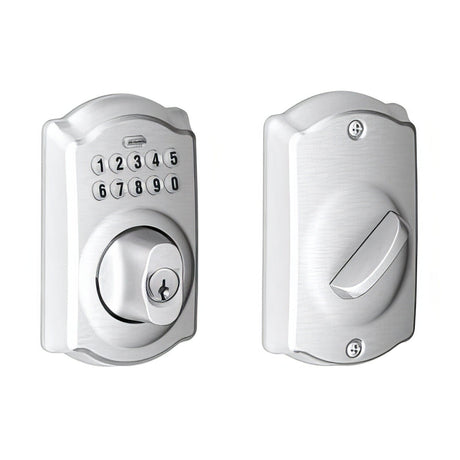 Schlage BE365CAM626 satin chrome keypad electronic deadbolt
