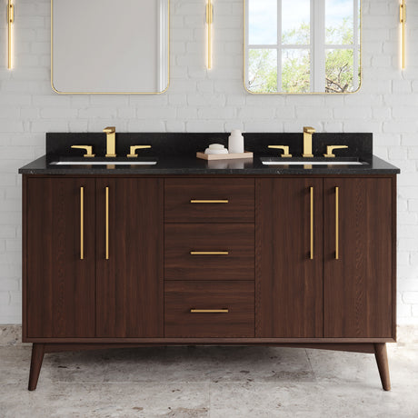 Jeffrey Alexander Dashwood 60" Dark Walnut Double Sink Bathroom Vanity with Black Granite Top - 8 in. Widespread Faucet Top