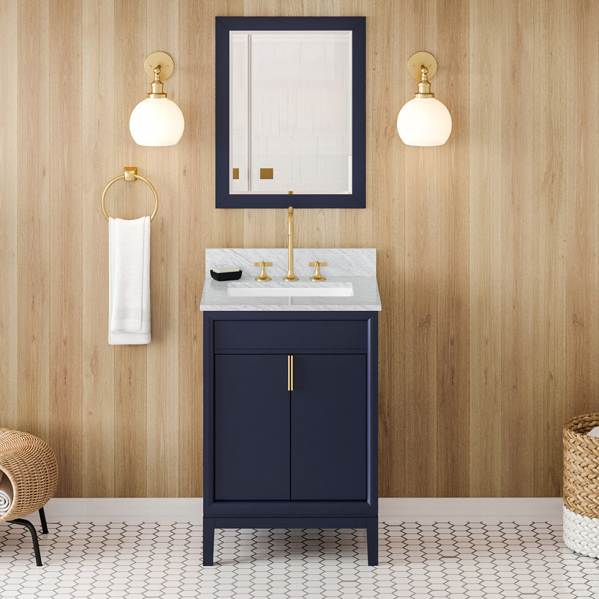 Jeffrey Alexander Theodora 24" Hale Blue Single Sink Bathroom Vanity with White Carrara Marble Top - 8 in. Widespread Faucet Top product image 2