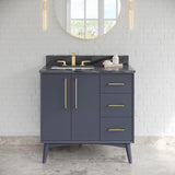 Jeffrey Alexander Dashwood Blue Steel Single Sink Bathroom Vanity with Grey Marble Top - 8 in. Widespread Faucet Top - VKITDAS36BSMGR