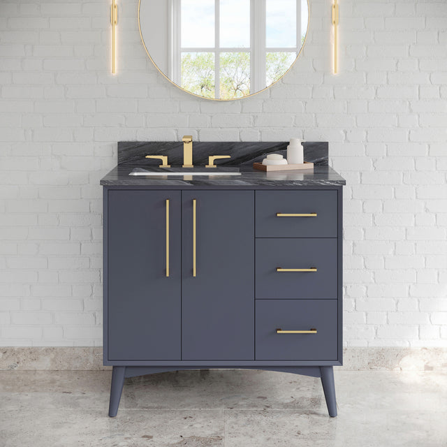 Jeffrey Alexander Dashwood Blue Steel Single Sink Bathroom Vanity with Grey Marble Top - 8 in. Widespread Faucet Top - VKITDAS36BSMGR