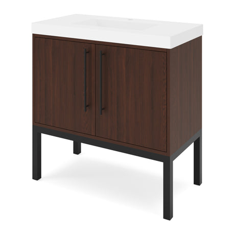 Jeffrey Alexander Tempest 36" Dark Walnut Single Sink Bathroom Vanity with White Resin Top - Single-Hole Faucet Top - VKTEM36DWSQRE