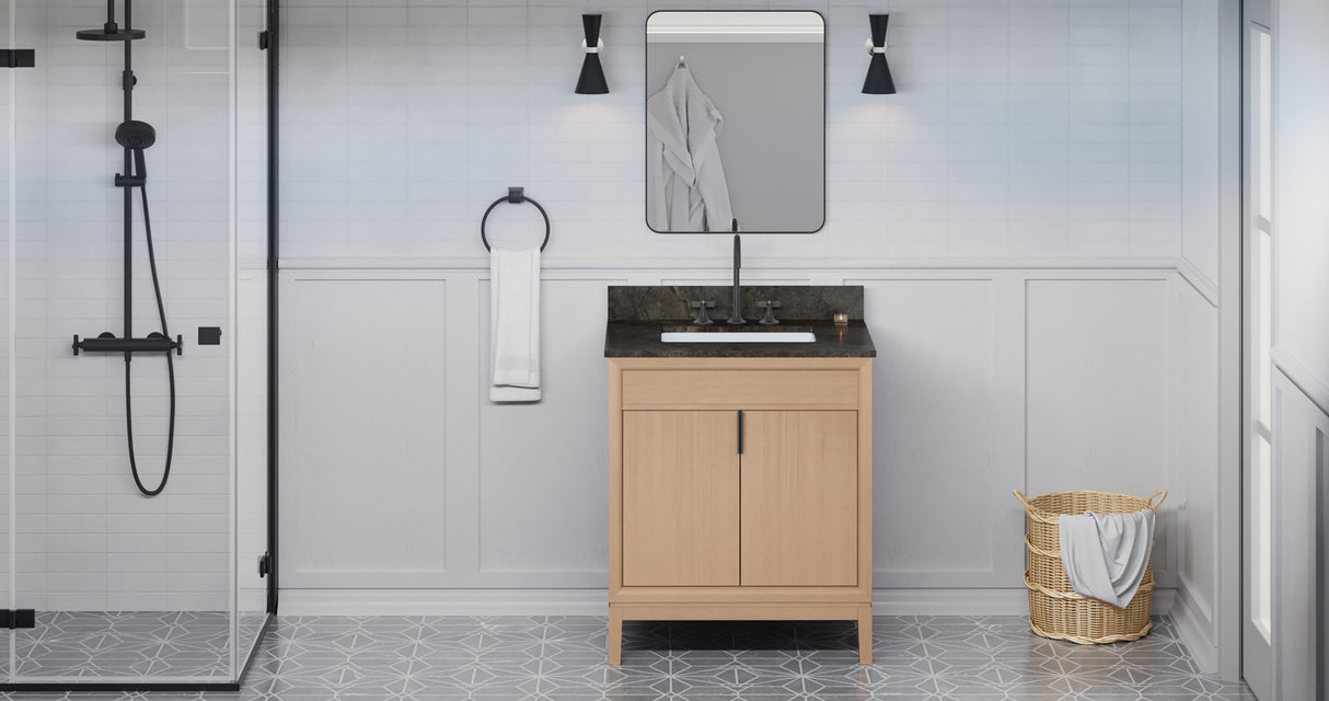 Jeffrey Alexander Theodora 30" Natural Oak Single Sink Bathroom Vanity with Blue Limestone Top - 8 in. Widespread Faucet Top product image 6