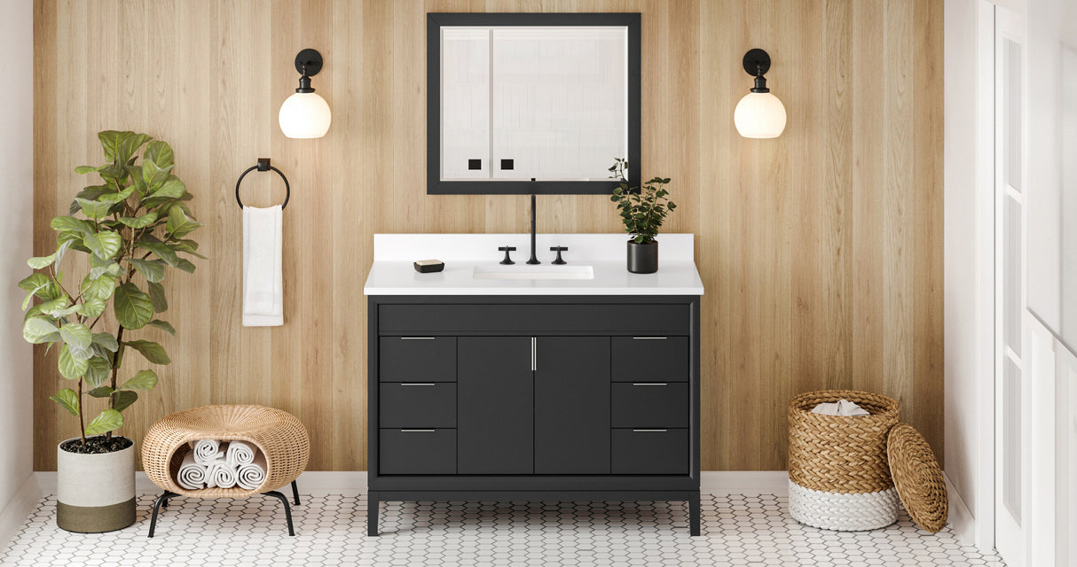 Jeffrey Alexander Theodora 48" Black Single Sink Bathroom Vanity with White Quartz Top - 8 in. Widespread Faucet Top product image 6