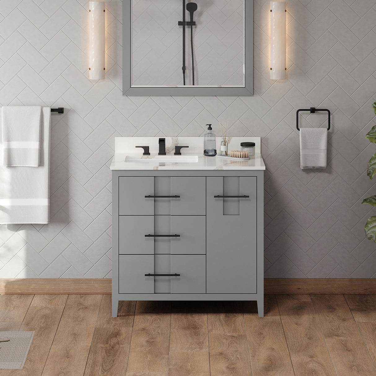 Jeffrey Alexander Katara 36" Grey Single Sink Bathroom Vanity with Calacatta Vienna Quartz Top - 8 in. Widespread Faucet Top product image 2