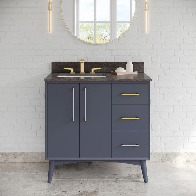 Jeffrey Alexander Dashwood Blue Steel Single Sink Bathroom Vanity with Blue Limestone Top - 8 in. Widespread Faucet Top - VKITDAS36BSLSR
