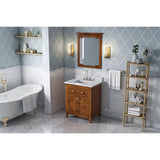 Jeffrey Alexander Chatham 30" Chocolate Single Sink Bathroom Vanity with White Carrara Marble Top - 8 in. Widespread Faucet Top