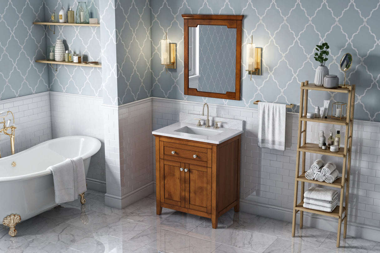Jeffrey Alexander Chatham 30" Chocolate Single Sink Bathroom Vanity with White Carrara Marble Top - 8 in. Widespread Faucet Top product image 7