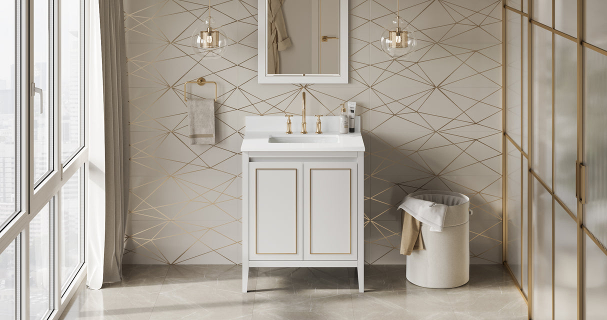 Jeffrey Alexander Percival 30" White Single Sink Bathroom Vanity with White Quartz Top - 8 in. Widespread Faucet Top - VKITPER30WHWQR product image 6