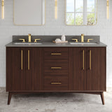 Jeffrey Alexander Dashwood 60" Dark Walnut Double Sink Bathroom Vanity with Grey Quartz Top - 8 in. Widespread Faucet Top