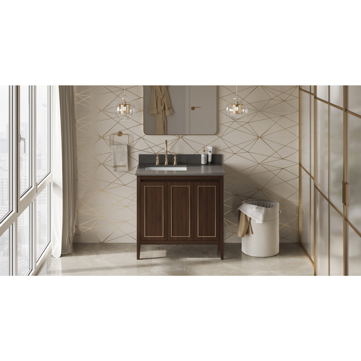 Jeffrey Alexander Percival 36" Dark Walnut Single Sink Bathroom Vanity with Grey Quartz Top - 8 in. Widespread Faucet Top