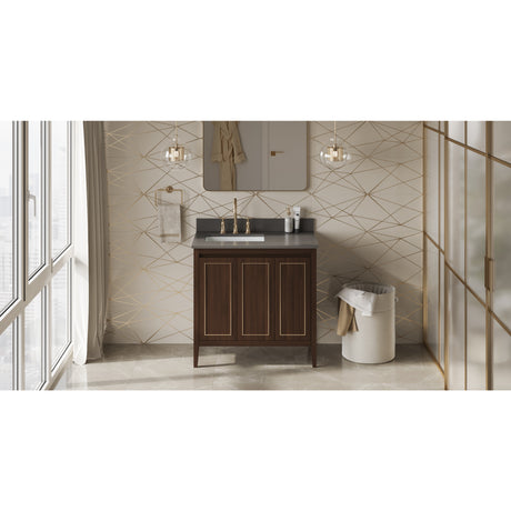 Jeffrey Alexander Percival 36" Dark Walnut Single Sink Bathroom Vanity with Grey Quartz Top - 8 in. Widespread Faucet Top