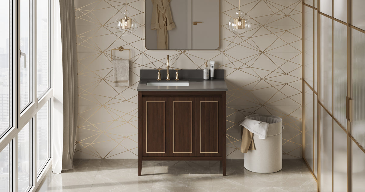 Jeffrey Alexander Percival 36" Dark Walnut Single Sink Bathroom Vanity with Grey Quartz Top - 8 in. Widespread Faucet Top product image 6